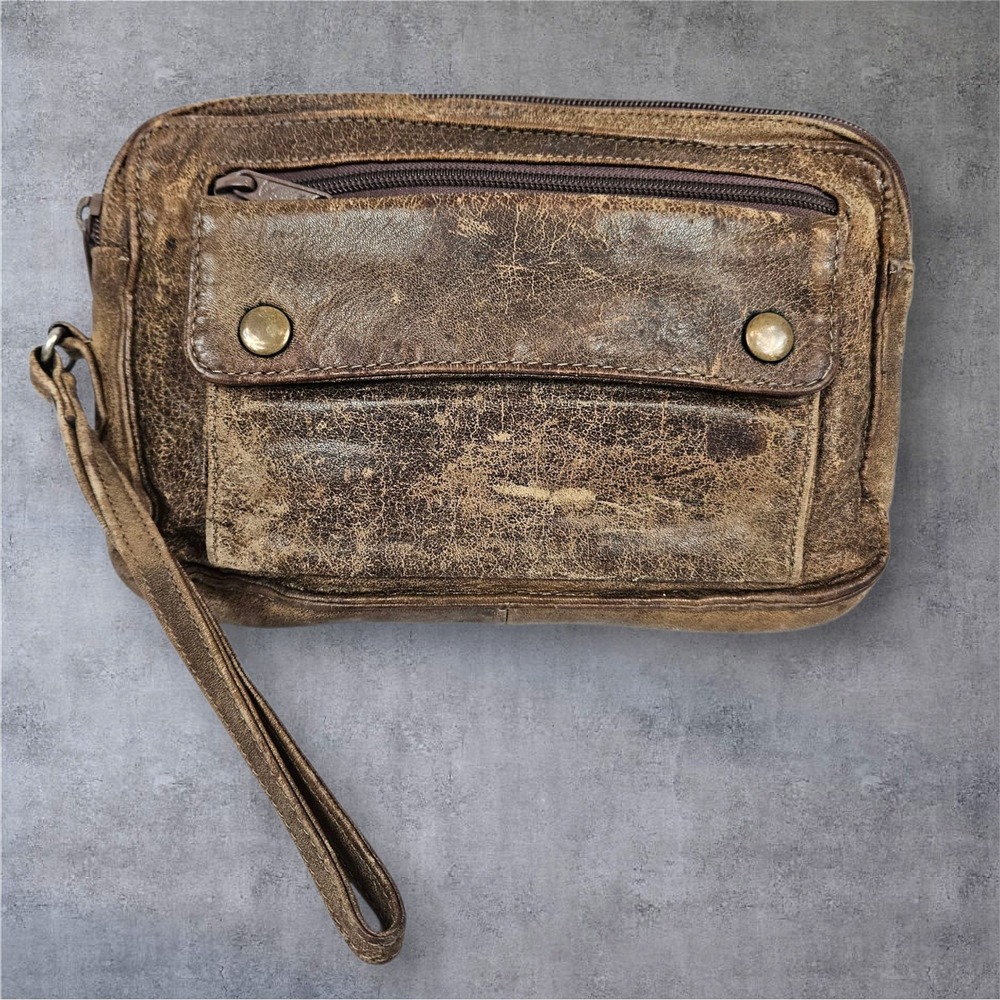 Vintage Berman's Leather Wristlet Handbag Clutch‎ Bag Distressed Look